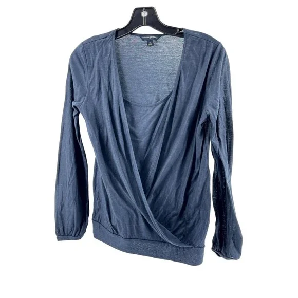 Banana Republic Women's Navy Blue Long Sleeve Wrap Top Shirt Size XS - Picture 2 of 10